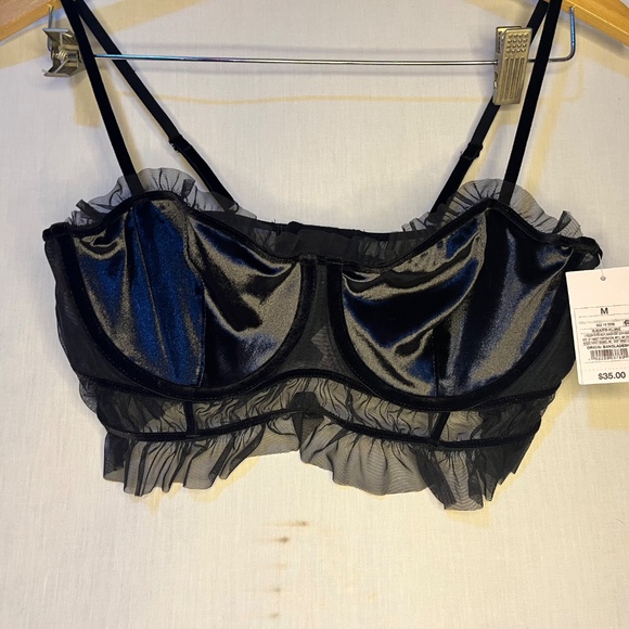 BNWT Auden Sexy Velour Women's Lingerie Top Bra With Tulle Ruffles Size M - Picture 2 of 4